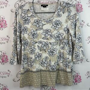 Olsen long sleeve top flowers beige blue black Floral Print Women's Top flowy